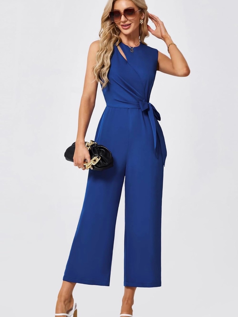 NBA Royal Blue Sleeveless Wide-Leg Jumpsuit with Tie Waist